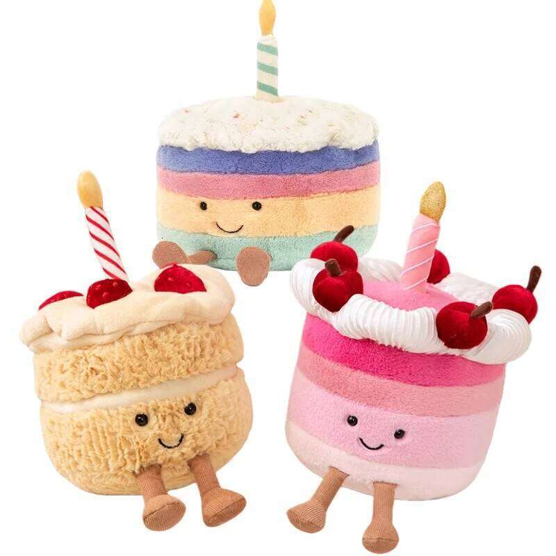 Kawaii Smile Cake Plush Toys Soft Stuffed Dessert Dolls with Candle Cherry Birthday Xmas Gift For Kids Cuddly Home Party Decor X251225