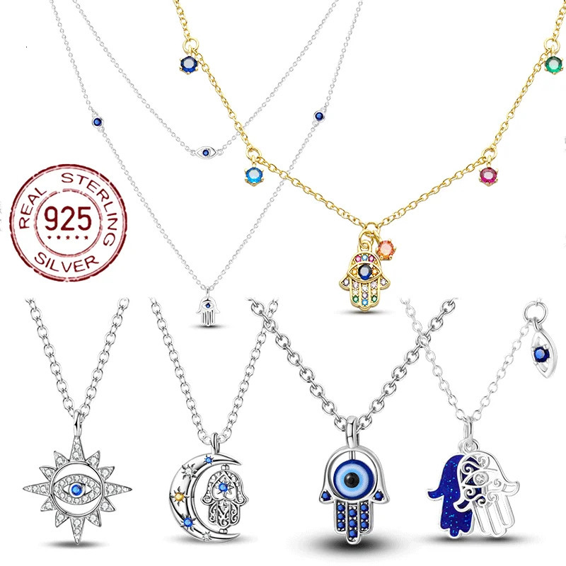 925 Sterling Silver Hamsa Hand of Fatima Protection Pendant Blue Eye Amulet Necklace for Women Fine Jewelry Gift 251223