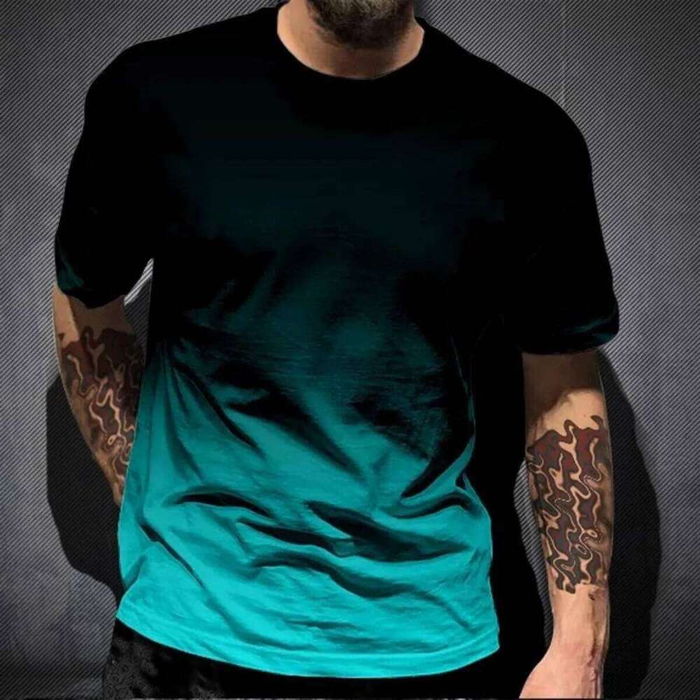 Fashionable Men's Breathable Round Neck T-Shirt With Gradient Printed Pattern, Outdoor Sports And Leisure Quick Drying Casual To