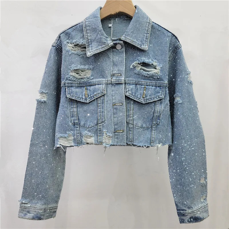 Shiny Drilling Full Starry Diamonds Beaded Denim Jacket Rhinestones Jeans Coat Crystal Cowboy CoatMidpants 2Pcs Set 251223