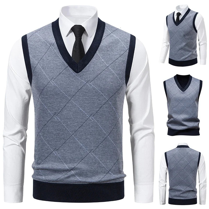 Mens Knitted Warm Sweater in Autumn and Winter Vneck Vest Diamond Grid Twisted Flower Casual Fashion Versatile Top 251225