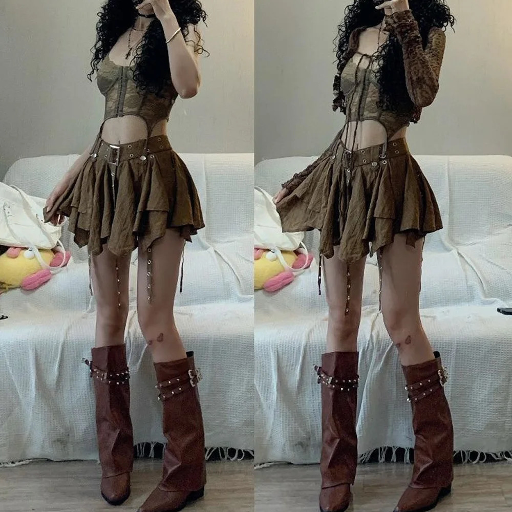 Fashion Harajuku Vintage 3 Piece Set Woman Short Cardigan Slim Vest Y2k EGirl High Waist Skirt Girls Korean Style Suit 251225