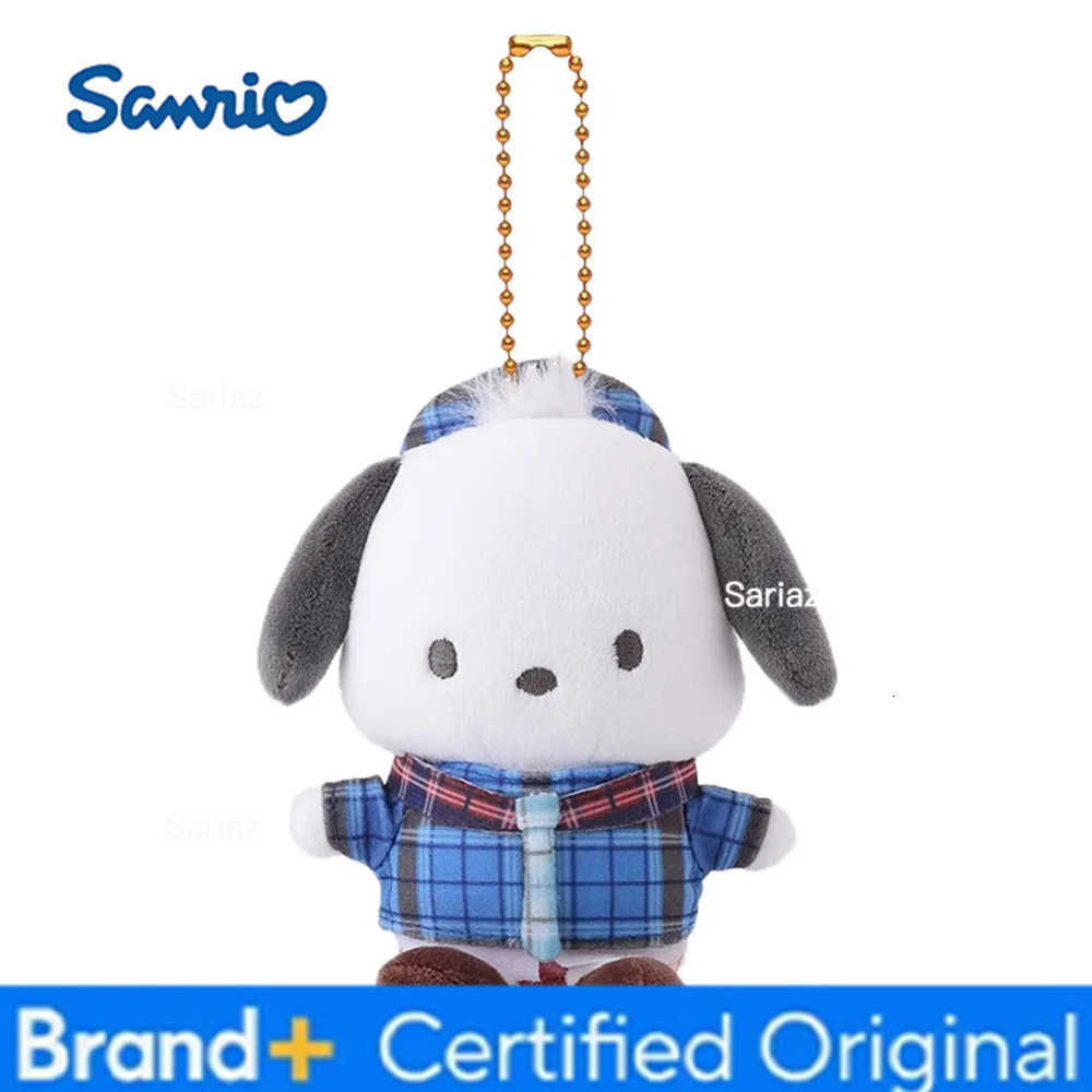 Sanrio Retro Grid Kitty Cinnamoroll Hanton Kuromi My Melody Pochacco Pompompurin 10CM Pendant Keychain Plush Doll Toy H251225