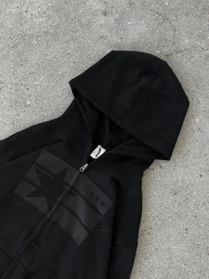 Hiphop Harajuku Retro High Street Casual Oversized Zipper Hoodie Women Y2K Rock Trendy Vintage Loose Sweatshirt Men 251225