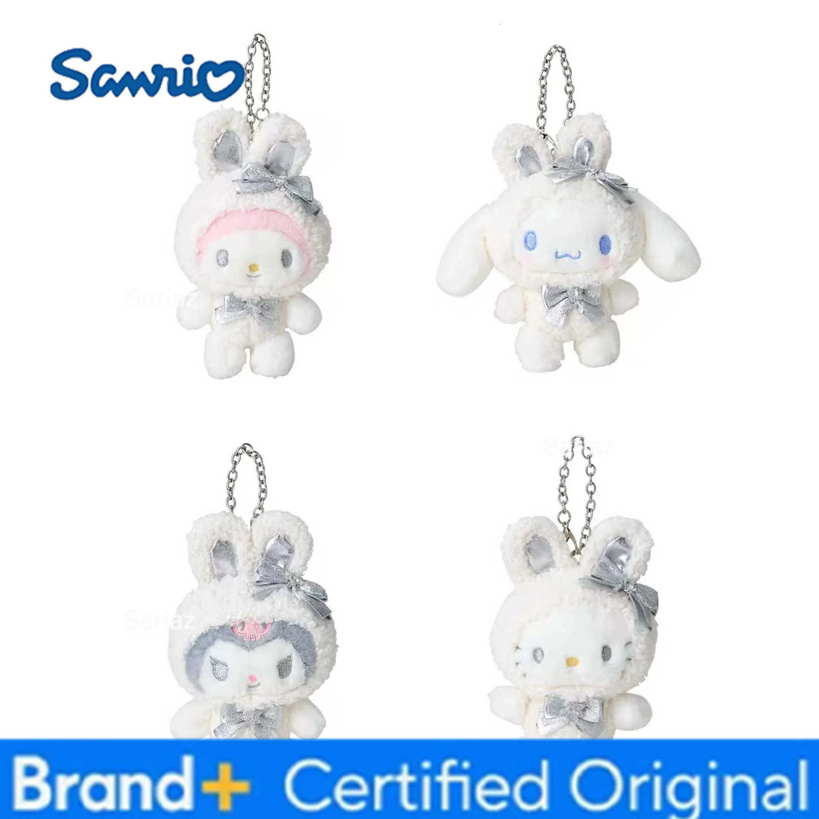 Sanrio Cute Plush Doll Winter Snow Rabbit White HelloKitty Melody Cinnamoroll Plush Keychain DIY Bag Pendant Keychain Accessories Gift H251225