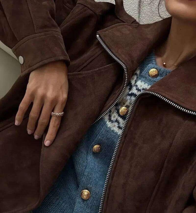 European And American Brown Lapel Irregular Short Loose Jacket Retro Maillard Designer Fashion 2026 Fashion Casual Top