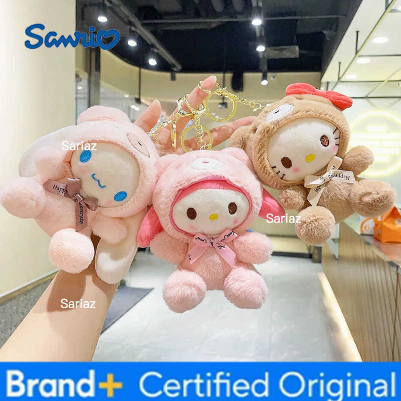 Sanrio 12CM Cute Plush Keychain for Children Hello Kitty Pendant Kuromi Cartoon KeyChain Backpack Decoration Gifts for Kids Toy H251225