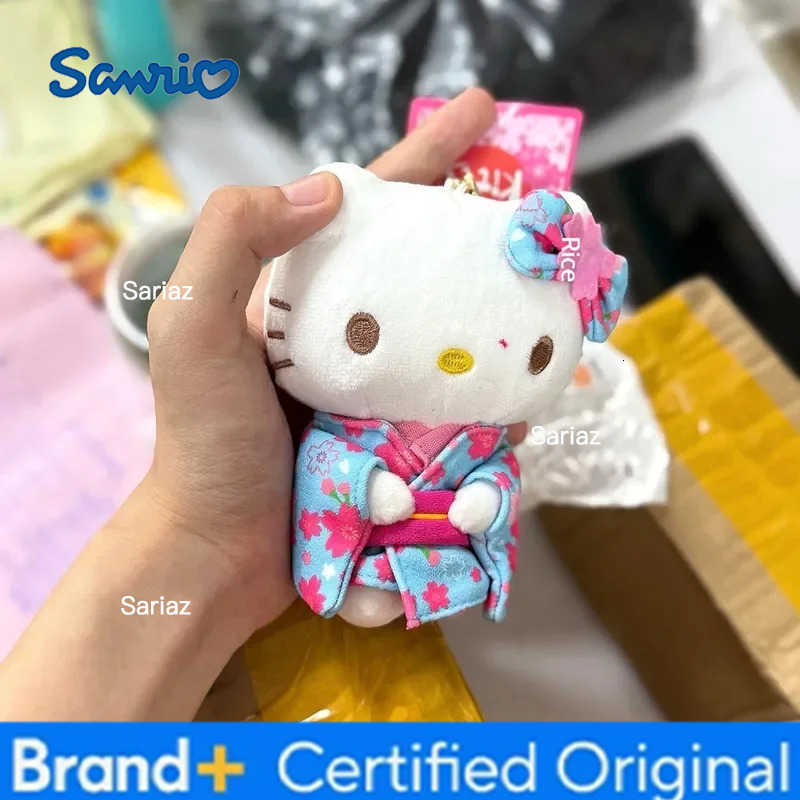 Sanrio New Japanese Kimono Cherry Blossom Hello Kitty Plush Doll Toy Bag Charm Decorative Accessories Keychain Girls Surprise Gift H251225