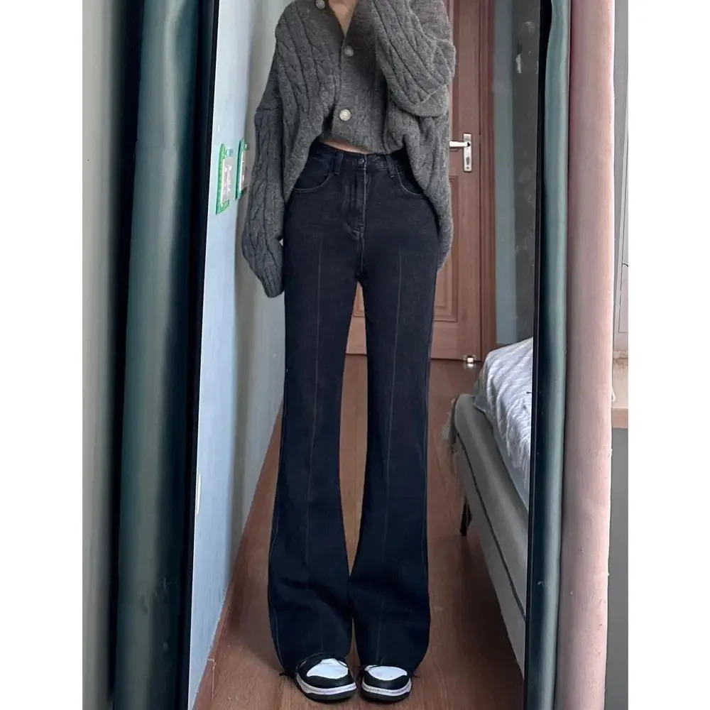 American Patchwork Fringed High Waisted Jeans Y2k Micro Flared Workwear Women Autumn Winter Retro Slim Fit Slimming Pants 251225