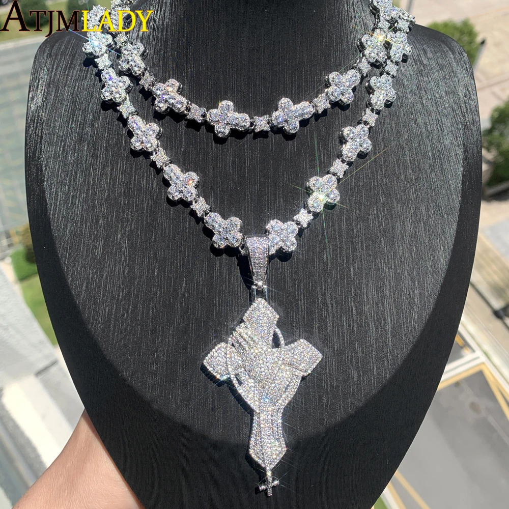 2025 Iced Out Cross Pendant Necklace For Women Men Star Link Chain Bling CZ Charm Fashion Hip Hop Jewelry 251118ww - view 7