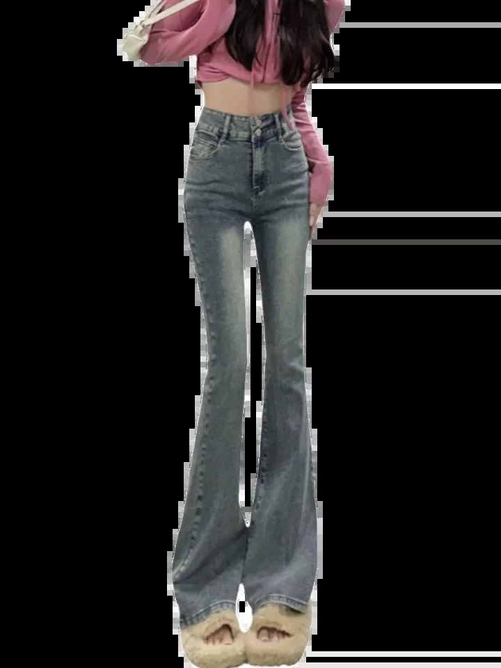 Fce Lined Thi High Waist Slim Fit Bootcut Jeans Womens American Sle Bla ey Denim Pants Autumn Winter Faion 251225