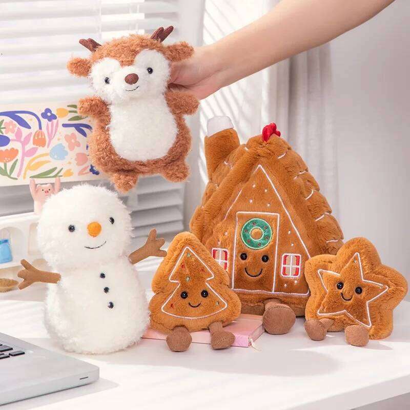 Fun Christmas Series Plush Toy Gingerbread House Couple Dolls Snowman Ornament Soft Stuffed Animal Xmas Gift Set X251225
