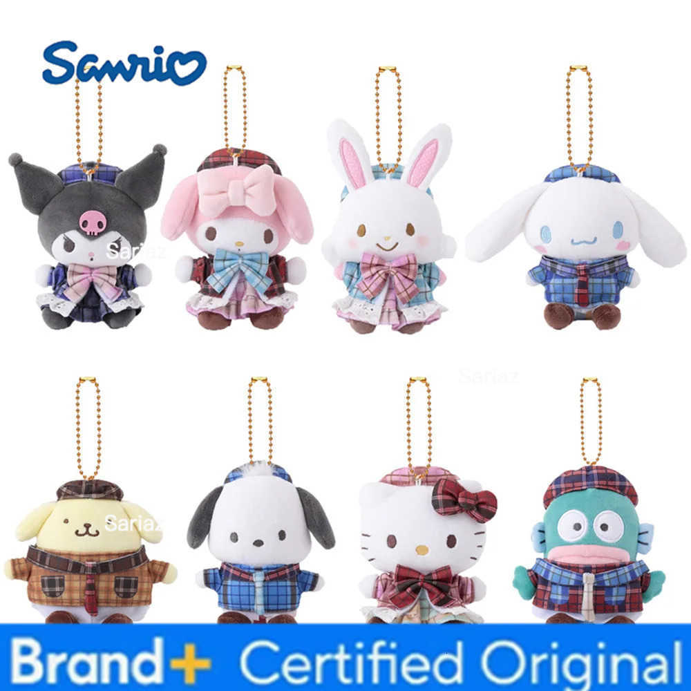 Sanrio Retro Grid Kitty Cinnamoroll Hanton Kuromi My Melody Pochacco Pompompurin 10CM Pendant Keychain Plush Doll Toy H251225