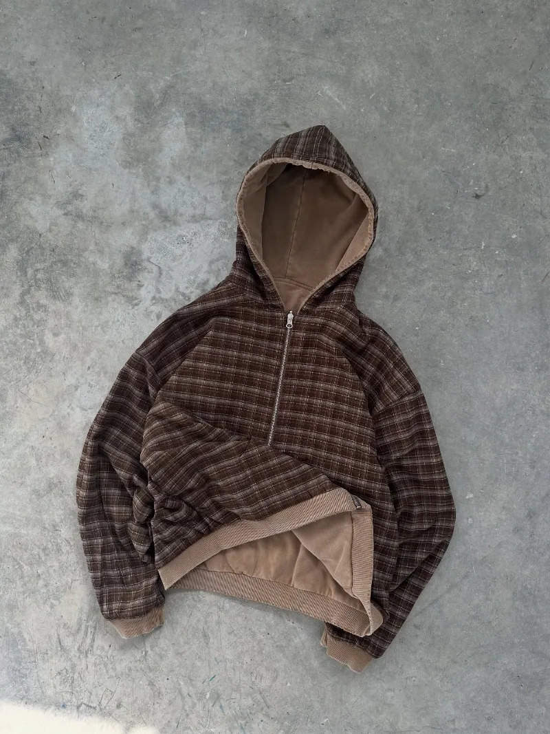 Y2K Harajuku Fashion Letter Printing Doublesided Plaid Zipper Hoodie Women Street Rock Casual Joker Couple Sweater 251225