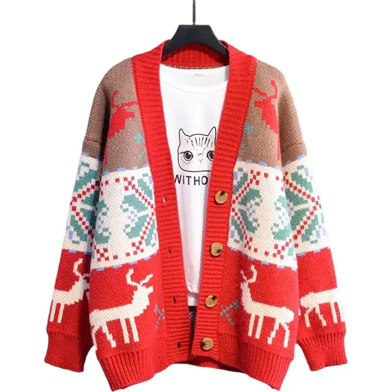 2026 Knitted Christmas Sweater Knit Sweaters For Men Cardigan Couple Vintage Cardigans Coat Y2K Jacket Mens Clothing 251225