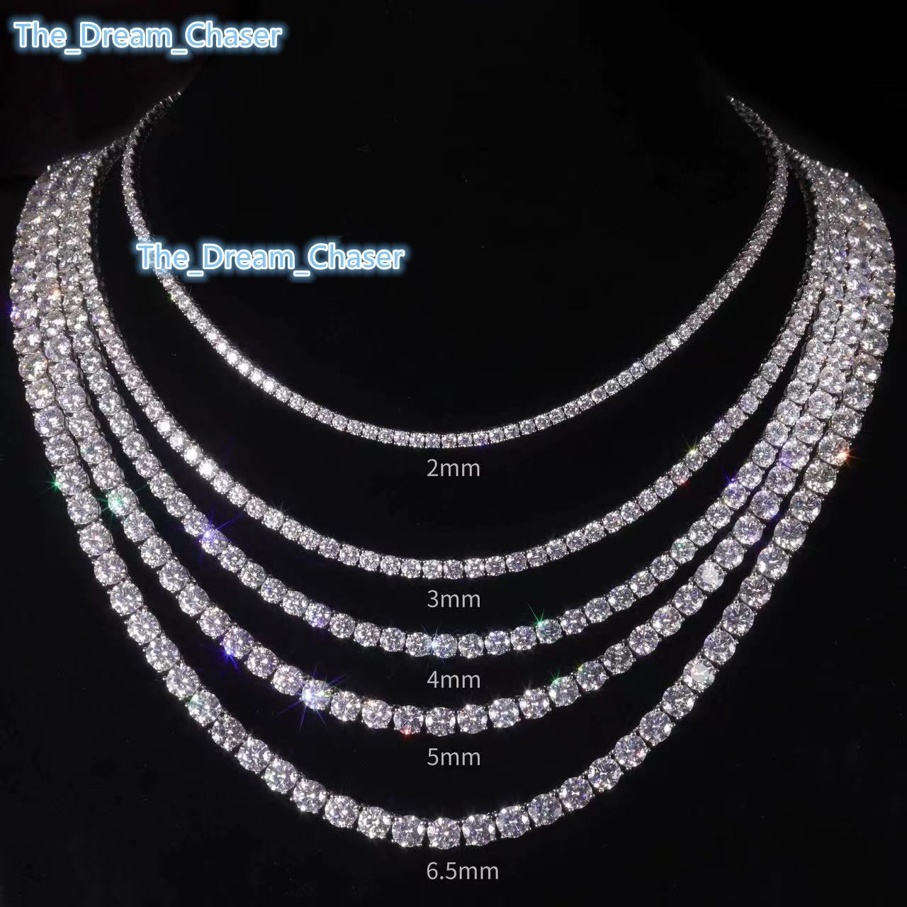 Fengzuan Hip Hop Jewelry 925 Sterling Silver 3mm 4mm 5mm Moissanite Diamond Necklace Moissanite Tennis Chain