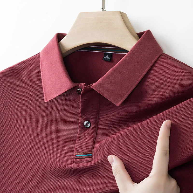 Mens Long-sleeved Polo Shirt Spring and Autumn Casual Breathable Comfortable Solid Color Collarless Dads Top for Outdoors 251225