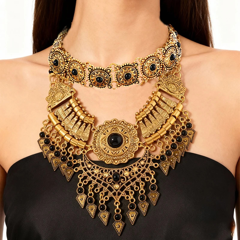 Layered Bohemian Statement Necklace Womens Fashion Retro Teardrop Tassel Collar Jewelry for Casual Matching Party Styling 251223