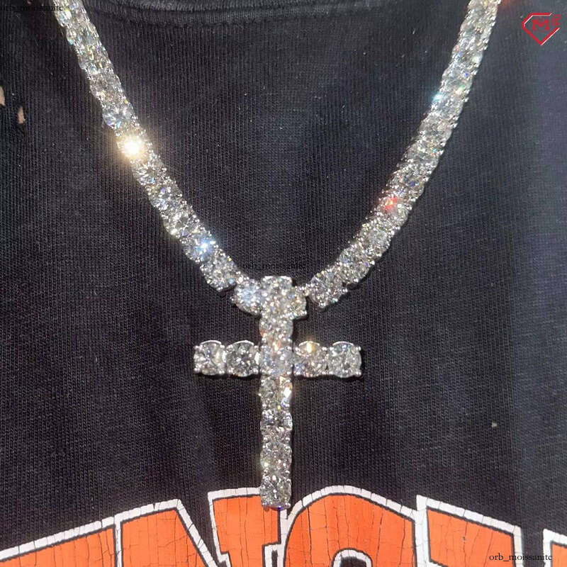 Hiphop 6mm Necklace Cross Pendant SVVS Iced Out Silicon Stone Tennis Chain - view 5