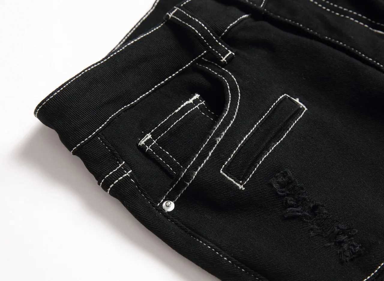 Denim Straight Pants Jeans Stretch Washed Distressed Mid Waist Ankle LengTH Trousers Big kids Streetwear 2025 C251225