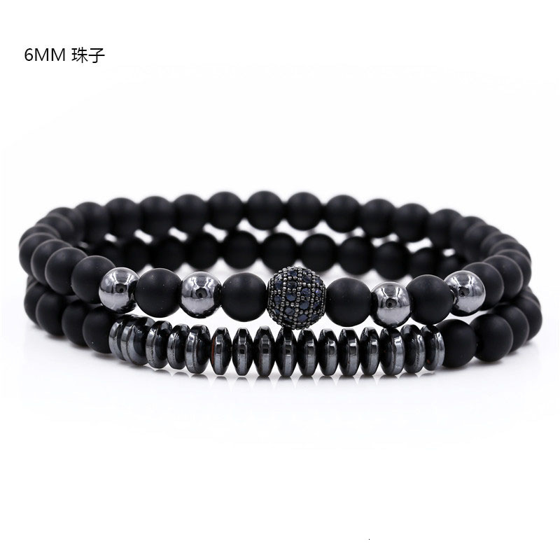 Anil Arjandas Mens Bracelet Set Jewelry 3Pcs/Set 8mm Black CZ Ball 4/5mm Copper Bead Braided Macrame Bracelet Set 240918