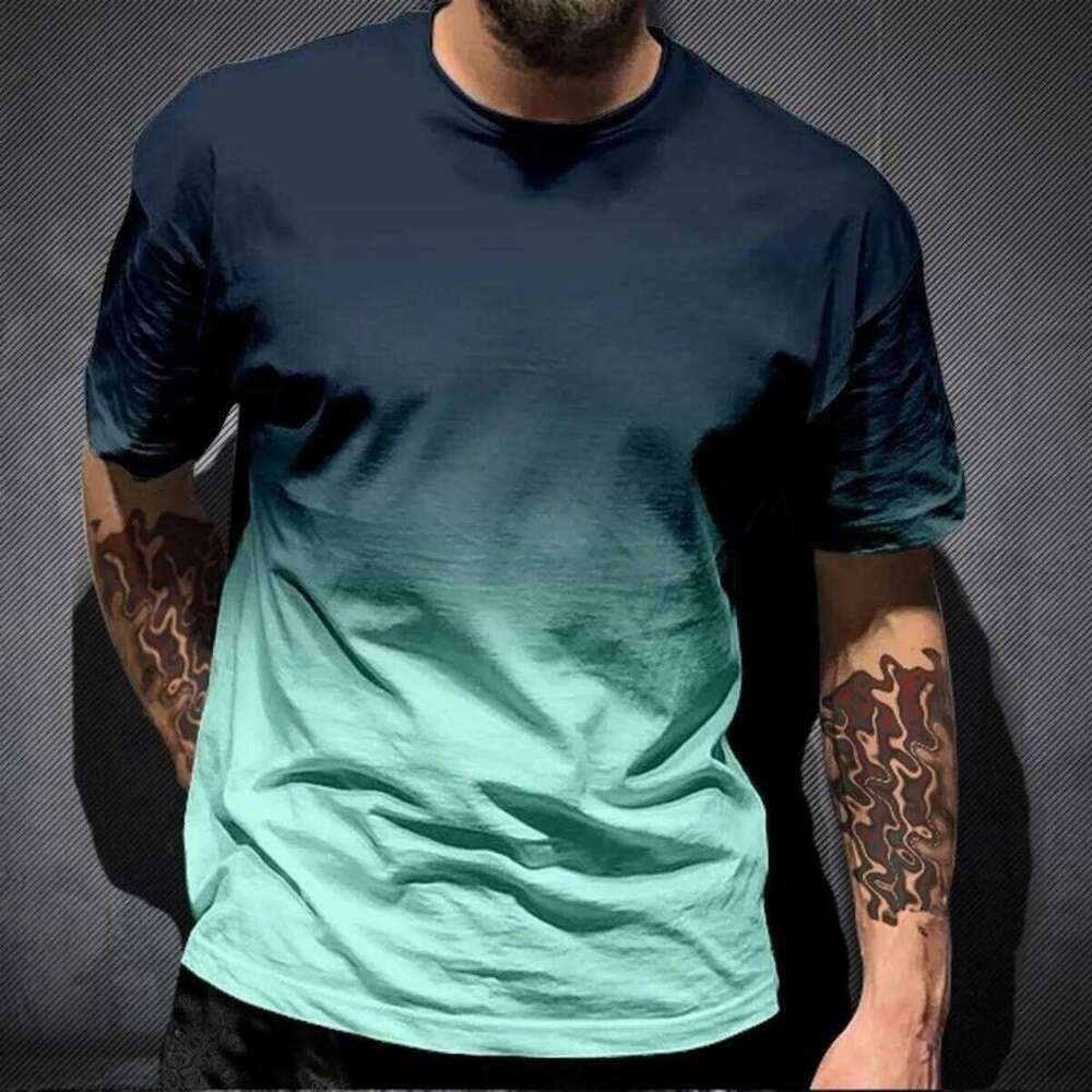Fashionable Men's Breathable Round Neck T-Shirt With Gradient Printed Pattern, Outdoor Sports And Leisure Quick Drying Casual To