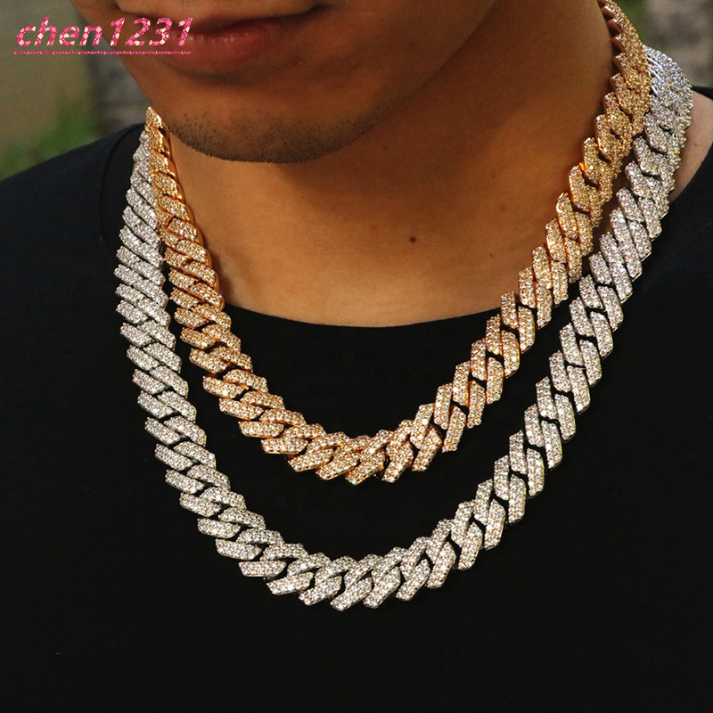 GZYS JEWELRY Wholesale Hip Hop Jewelry Gold Diamond 12mm Iced Out Moissanite Cuban Link Prong Chain Necklace Men Women