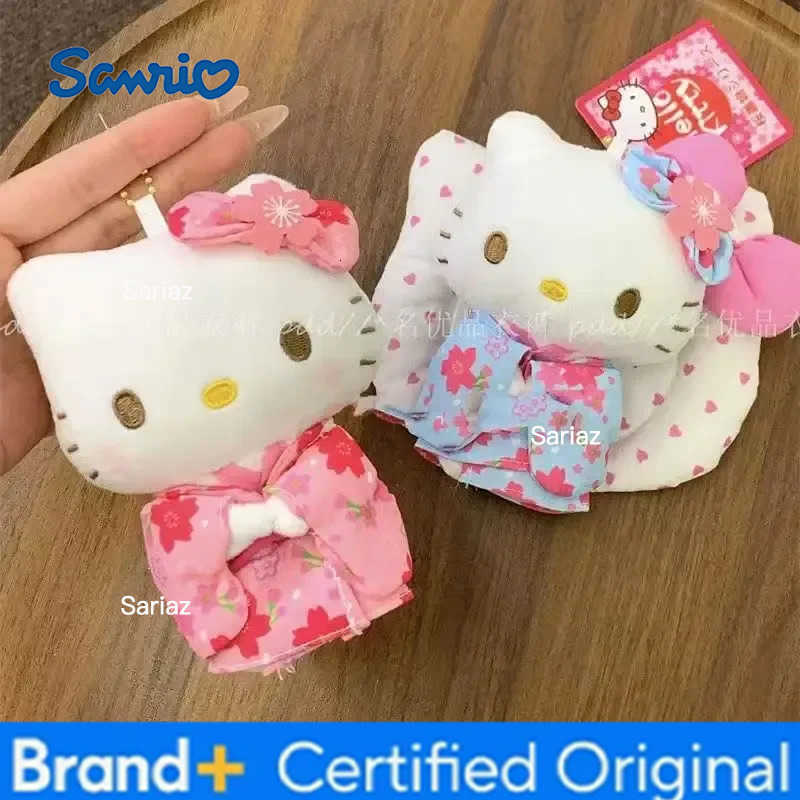 Sanrio New Japanese Kimono Cherry Blossom Hello Kitty Plush Doll Toy Bag Charm Decorative Accessories Keychain Girls Surprise Gift H251225