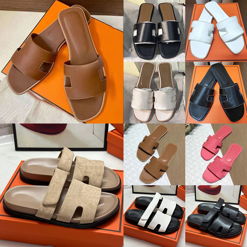 Free shipping designer slippers for women classic black brown white leather flat sandals luxury womens flip flops trendy comfortable slides