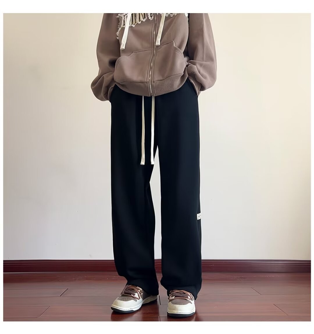Men's Minimalist Sweatpants | 2024 Autumn & Winter Trendy American Streetwear | Versatile Casual Pants | Retro Straight-Leg Athletic Wide-Leg Tro