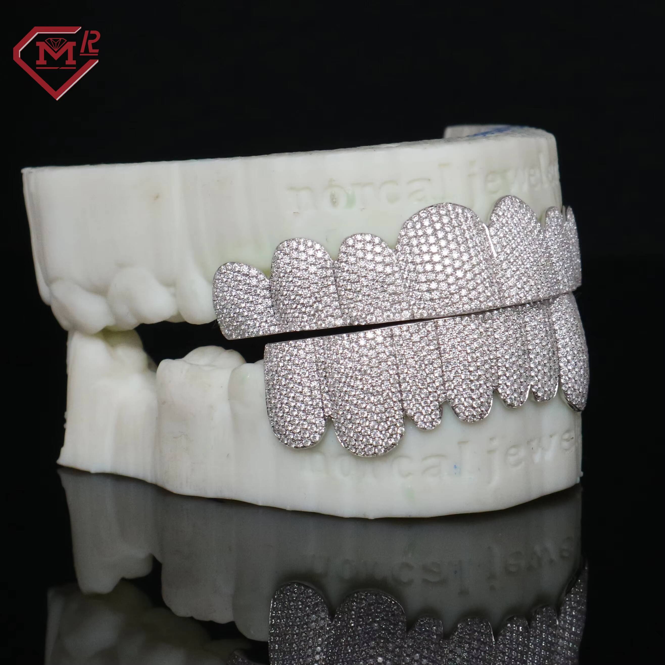 Super Sparkling Grillz 8 Top 8 Bottom Sterling Silver 925 Custom Hip Hop Moissanite Grillz