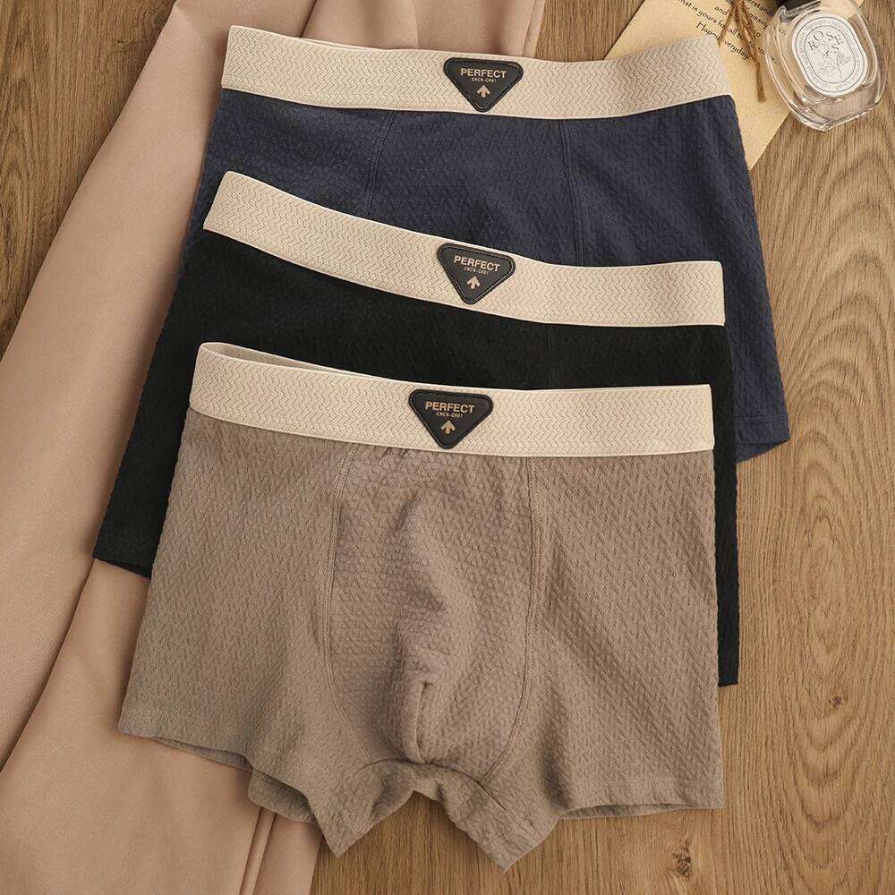 3PCS/Pack L-4XL 100% Cotton Antibacterial Boxer for Men Breathable Sweat Absorption Underpants Widen Elastic Waist Men's Panties X251225