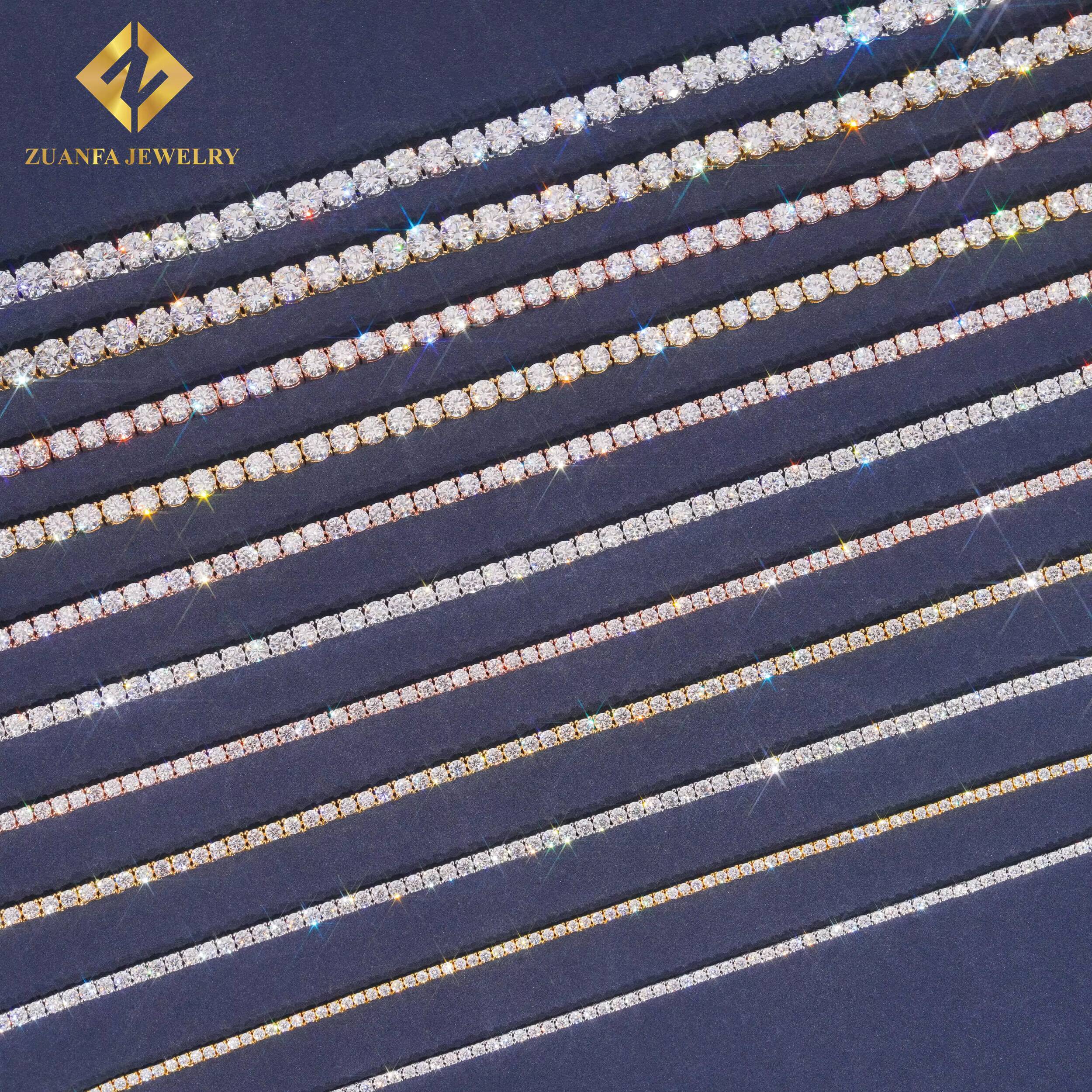 Zuanfa Large Inventories Tennis Chain 925 Sterling Silver 18K Gold Plated Moissanite Diamond Tennis Chain Bracelet Fine Jewelry