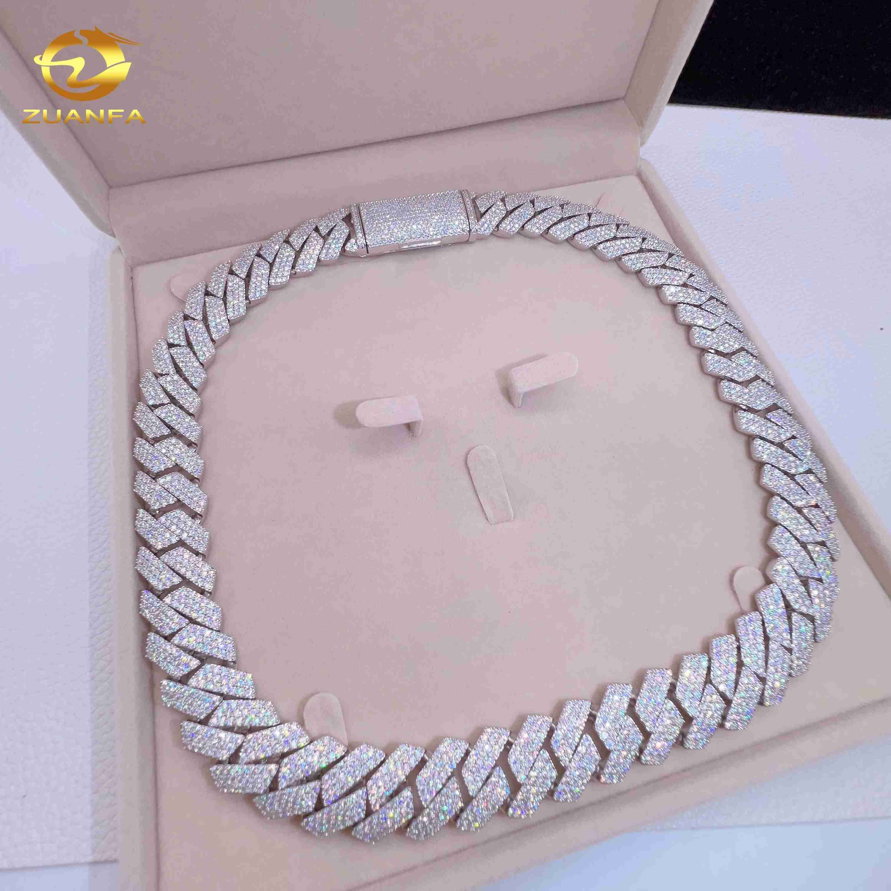 Luxury 14k Solid Gold Cuban Link Chain Moissanite Fine Jewelry Necklaces D VVS Moissanite Diamond Hiphop Jewelry for Men