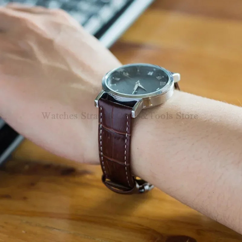 121314151617181920mm 22mm 24mm Genuine Leather Strap Watchband With Box Butterfly Clasp Universal Men WomenBelt Bracelet 251216 - view 7