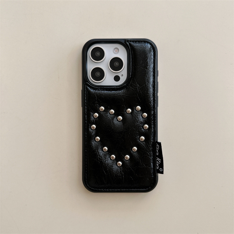 High-end Leather Rivet Bowknot Case for iPhone 16 Apple 15 Pro Max/14/13 New Model