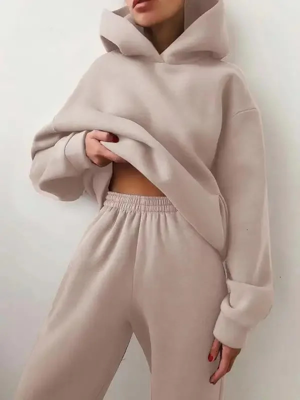 Winter Two Piece Sets Women Tracksuit Oversized Suit Autumn Trouser Suits Female Sweatshirt Solid Sports Hoodie Sportswear 251225