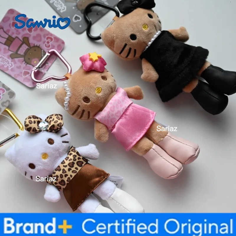 Sanrio Cartoon Kawaii Hello Kitty Lady Style Black Leather Long Legs Kitty Adorable Plush Toy Heart Shaped Keychain Holiday Gift H251225