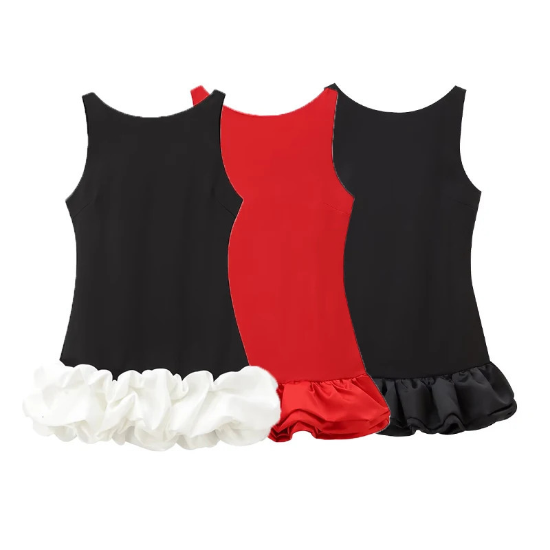 TFMLN Fashion Women Ruffle Pleated Dress Slim O-neck Sleeveless Backless Dresses Female 2025 Party Club Lady Vestidos 251225