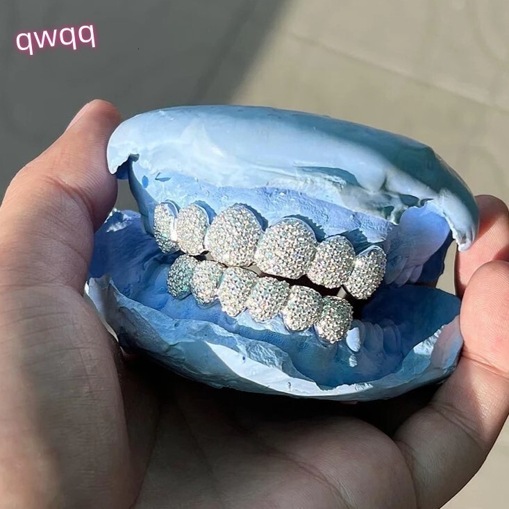 High Quality 925 Silver Teeth Grillz 14k White Gold Custom Iced Hip Hop VVS Moissanite Diamond Teeth for Men Gold Plated