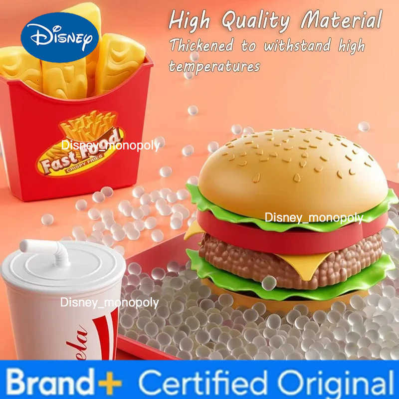Disney Kid Kitchen Toy Set Simulation Make Hamburger Pizza Fries Pretend Play Food Cooking Cutting Game Montessori Interactive Toy Gift H251225