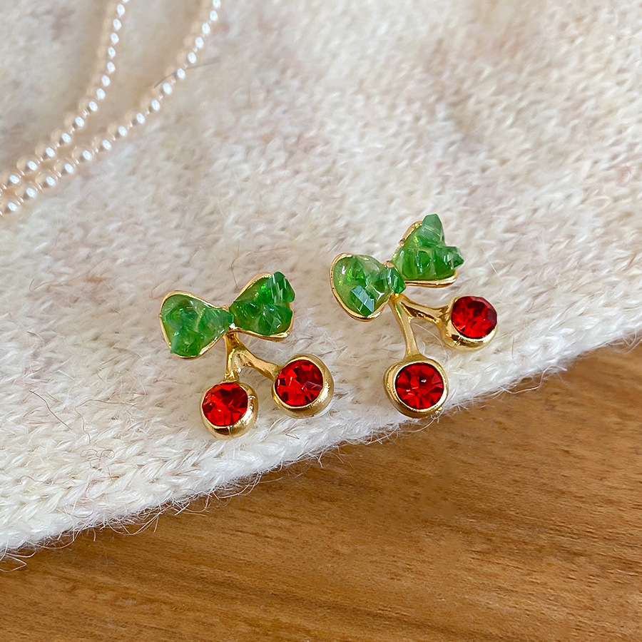 Silver Needle Crystal Bow Cherry Sweet Exquisite Elegant Temperament Earrings Light Luxury High-end Niche Ear Jewelry - view 7