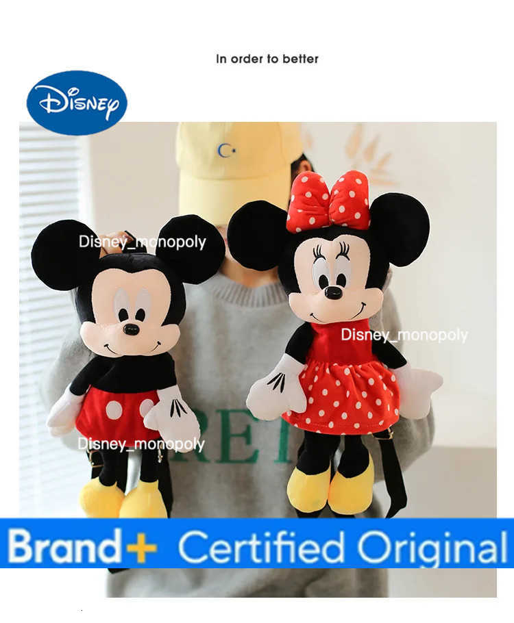 Disney Mickey Plush Backpack Kawaii Minnie Plush Soft Bag Girl Cartoon Handbag Anime Stuffed Storage Bag For Girls Birthday Gift H251225