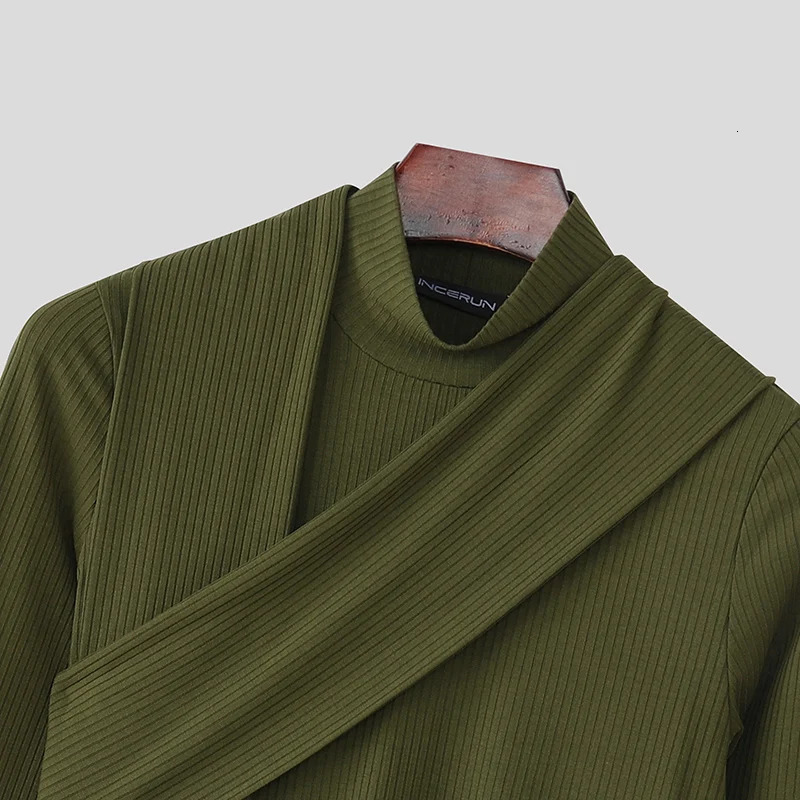 INCERUN Men Sweaters Solid Turtleneck Long Sleeve Knitted Male Pullovers With Scarf Streetwear Spring 2026 Fashion Clothing 251225
