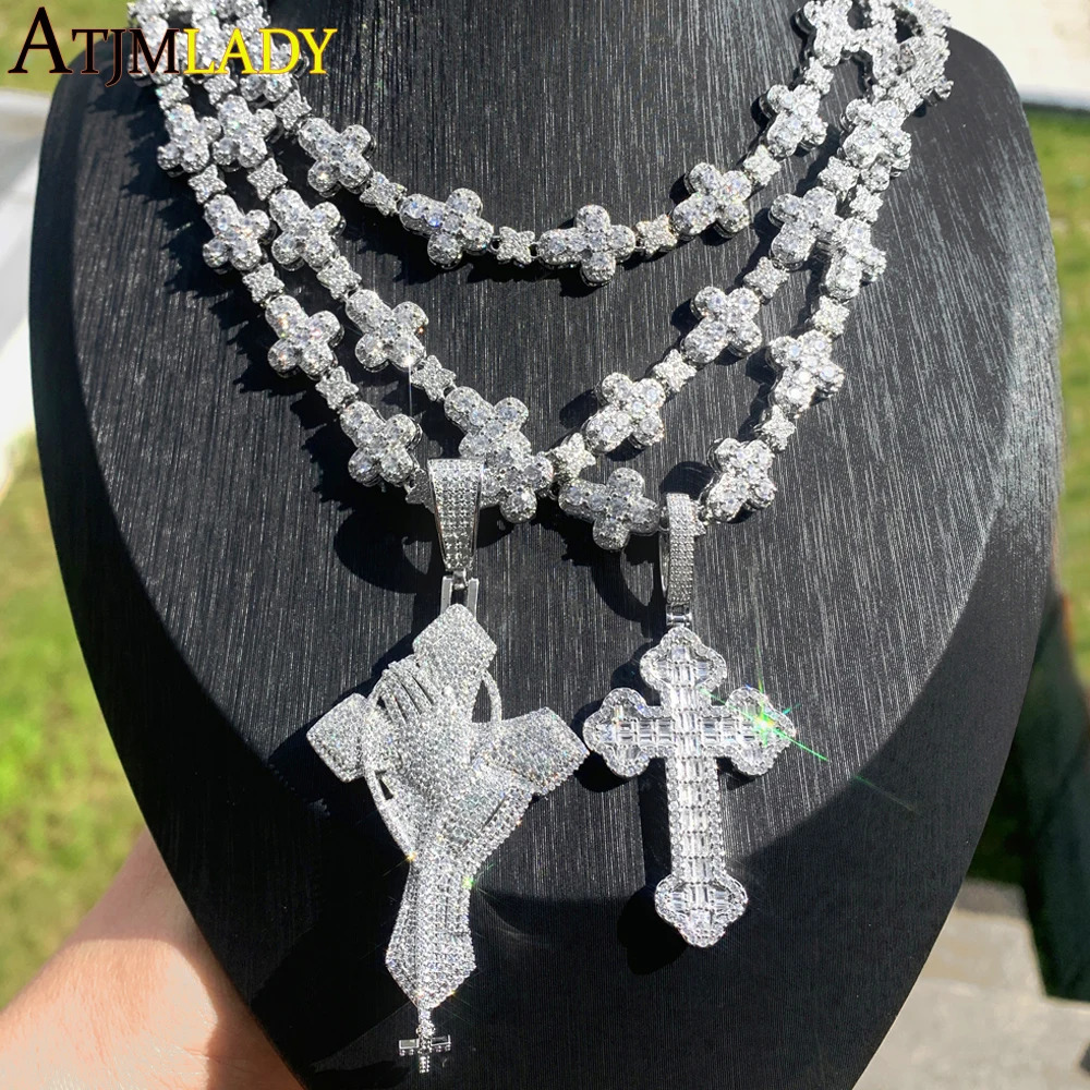2025 Iced Out Cross Pendant Necklace For Women Men Star Link Chain Bling CZ Charm Fashion Hip Hop Jewelry 251118ww - view 4