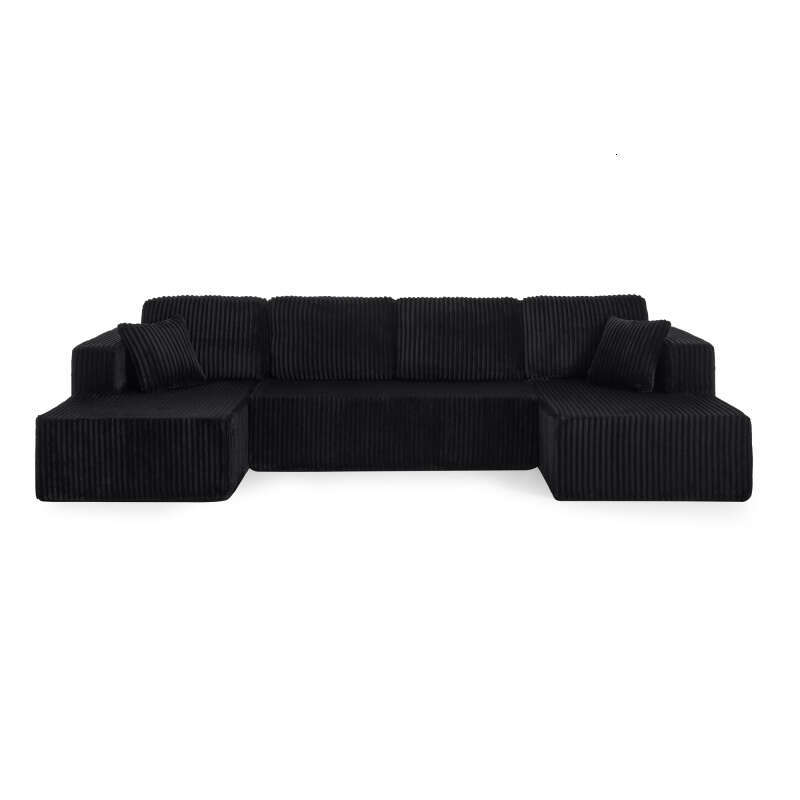 U shape Modular Sofa, Sectional Modern Minimalist Style Corduroy Couch, Sleeper for Living Room, Bedroom, Comfy Compressed Sofa -Black 4049