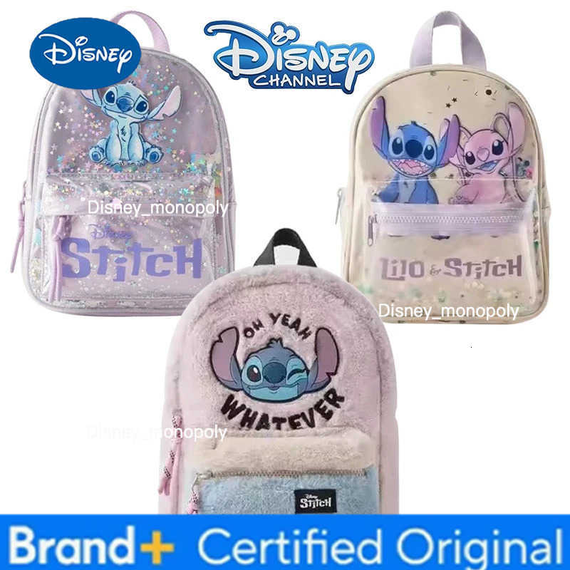 Disney 6 styles Kawaii Lilo Stitch Plush or Glossy Messenger Bag Cartoon Large-Capacity Student Backpack Kindergarten Bag Gift H251225