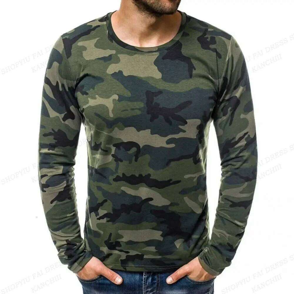 Camouflage T-Shirt For Men Fashion Long Sleeve T-Shirts Outdoors Tshirt Mens Clothing Camo Tops Tees Autumn Outdoor T Shirt