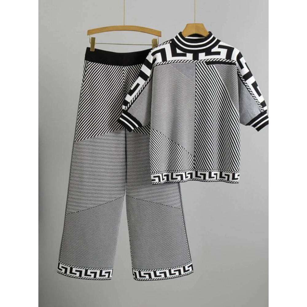 Designer Clothes Spring Autumn New Loose Fashion Temperament Pullover Tops Wide Leg Pants Female Knitwear Casual Two Piece Sets Hot Selling