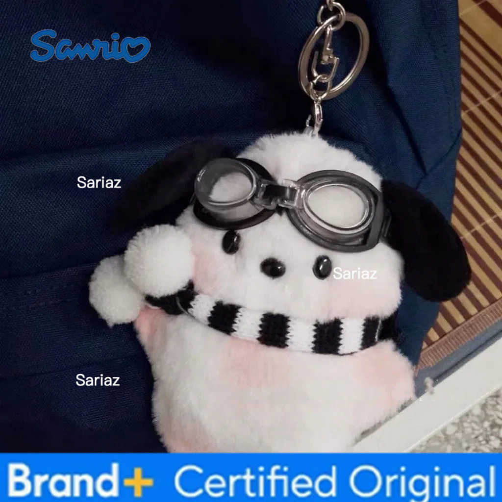 Sanrio Cute Pilot Pochacco Plush Doll Keychain Bag Charm Plush Puppy Pendant for Schoolbag Childrens Gift H251225